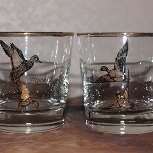 Vintage MCM Federal Glass Sportsman’s Pheasant Duck Lowball Glasses, Set Of 4